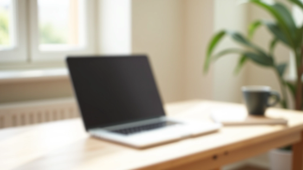 Espace de travail moderne avec ordinateur portable, carnet et café, bureau minimalist