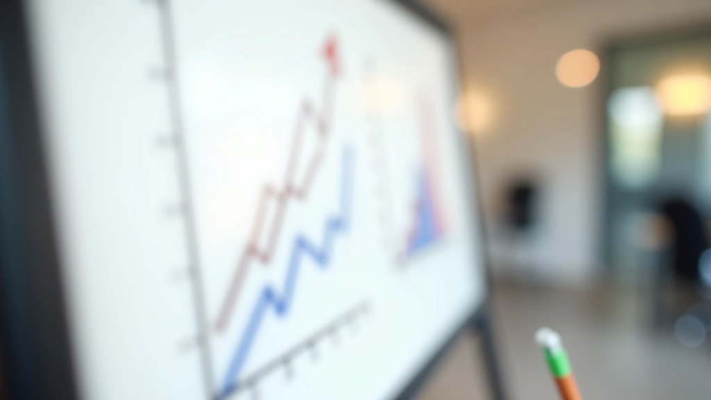 Tableau blanc avec graphiques dessinés à main levée, courbes de croissance, stylos colorés, ordinateur portable en arrière-plan, planification de stratégie