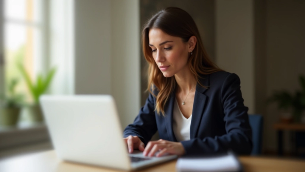 Femme travaillant sur un blog, écran affichant un tableau de bord avec graphiques de trafic, petit bureau à domicile